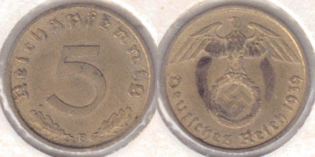 1939 F Germany 5 Pfennig A004149.